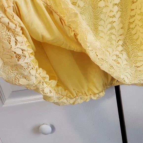 Ann Taylor Sleeveless Butter Yellow Lace Overlay Knit Top Size SM‎ Balloon Hem - Picture 5 of 11